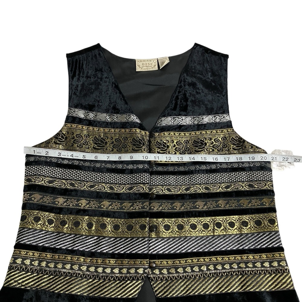 Vintage 90s Khaki Rose Vest Womens L Black Velvet Tapestry Metallic Whimsigoth - Picture 12 of 14